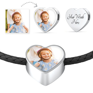 Heart Charm Real Leather Woven Bracelet [Custom Photo] + [Custom Engraving]